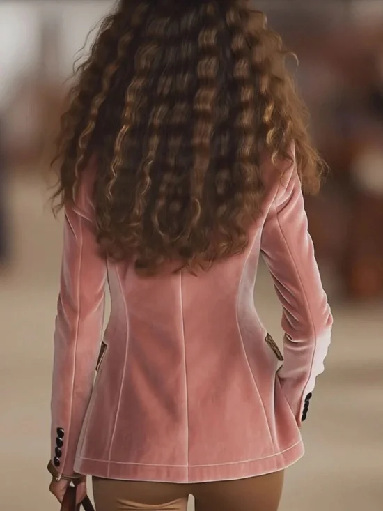 Oyrosy Pink & Leopard Print Velvet Blazer Jacket Gold Metallic Trim Size Medium - Picture 3 of 9